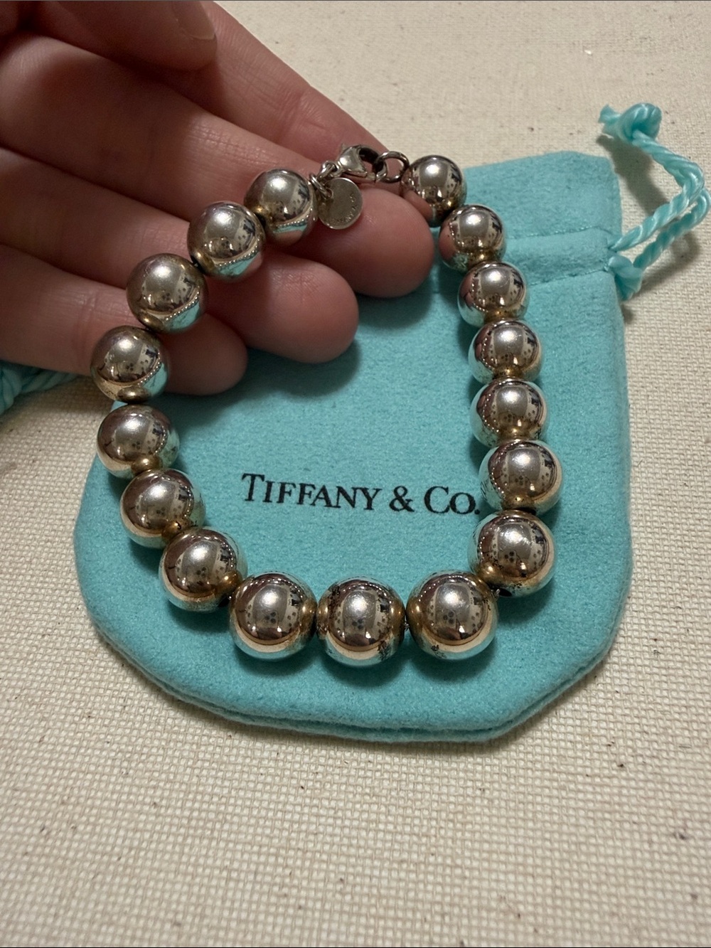 Stunning Vintage Tiffany & Co. Sterling Silver 925 Beaded 7’ Bracelet W/Pouch